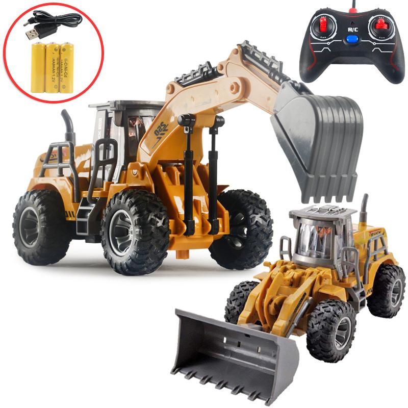 Remote Control Bulldozer Excavator Toy for Boys 5 Channel Rechargeable Engineering Vehicle Model ABS Material