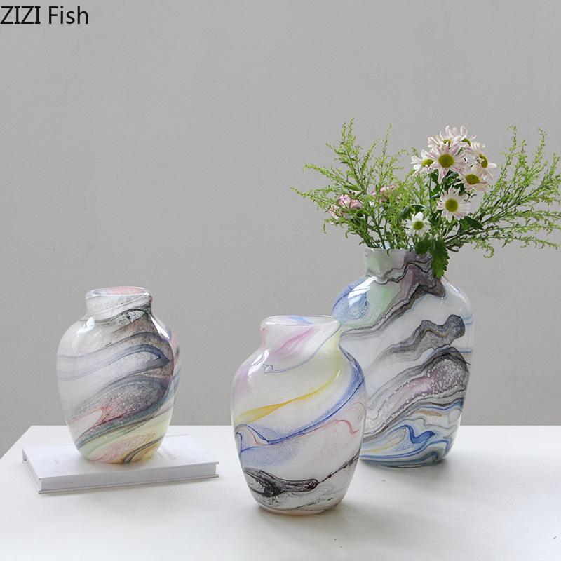 Colorful Rock Texture Glass Vase Hydroponics Plant Pots Table Decoration Flowers Arrangement Floral Vases Room Aesthetic Decor