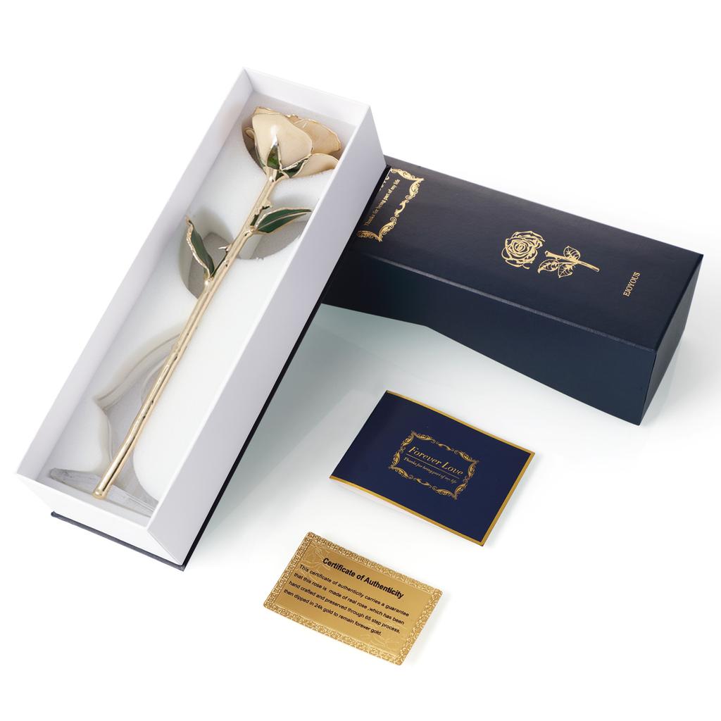 Ejoyous 24K Gold Real Rose Plated with Rose Stand Ivory