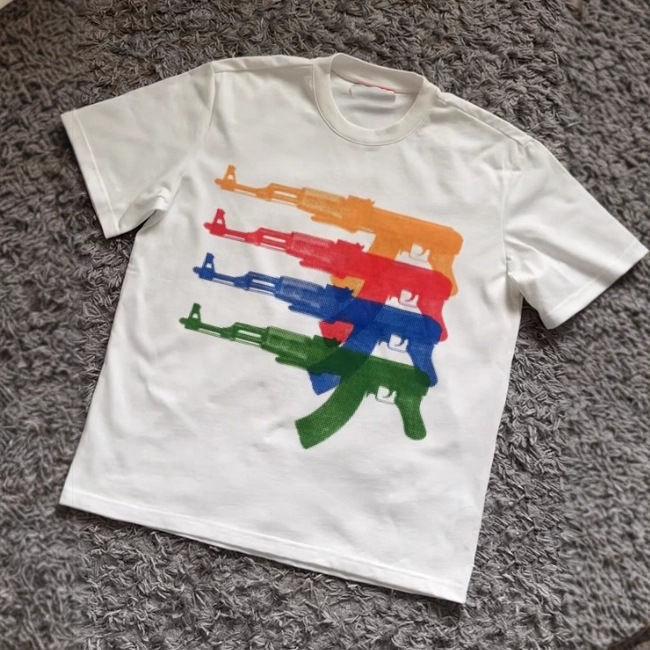 

Красочная футболка с графическим принтом пистолета, осенняя, из чистого хлопка, мужская и женская, с коротким рукавом, уличная мода, трендовая одежда, каваи 4XL