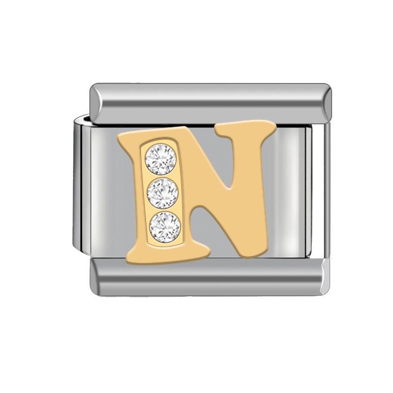 9MM Italian Charm Bracelet: Detachable Diamond Letter Module with Elastic Watch Strap for Women