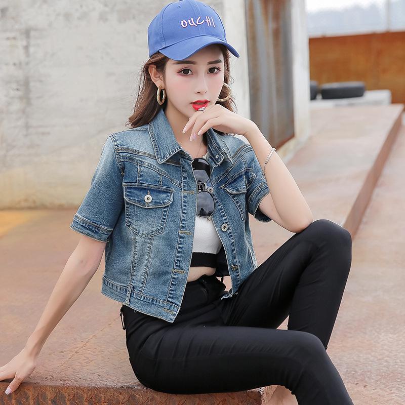 

Женский летний джинсовый кардиган с коротким рукавом - Тонкий, универсальный жакет-шаль M темно-синий