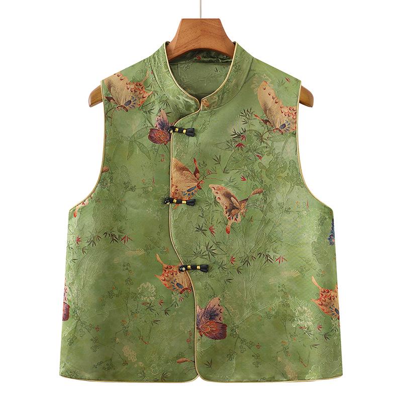 

Spring & Autumn Granny Vest: Thin Tang Suit-Style Jacket for Middle-Aged Women 2XL (105-120 catties) зелёный