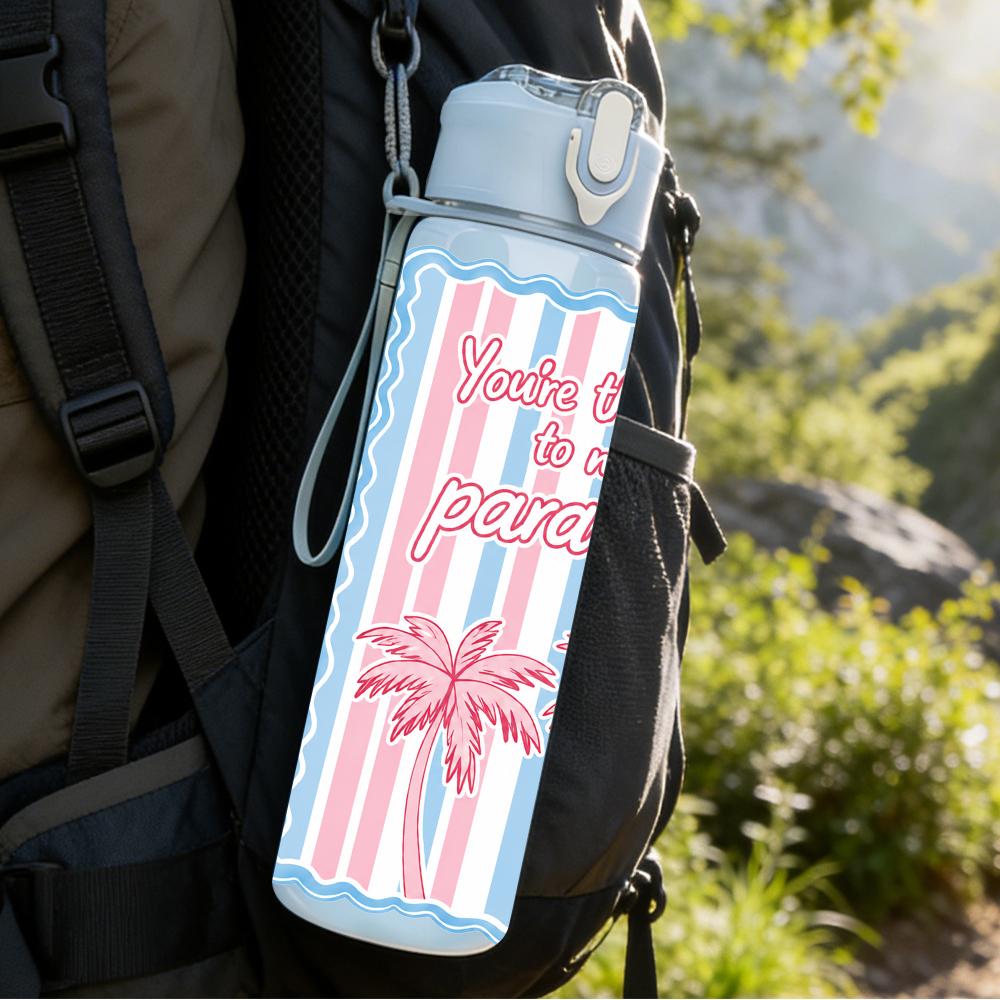1PC Pink Stripe Bow Ribbon Graphic,750ml Color Plastic Sports Water Bottle,Leakproof Flip Straw Lid,Suitable for Sports Office Home Use