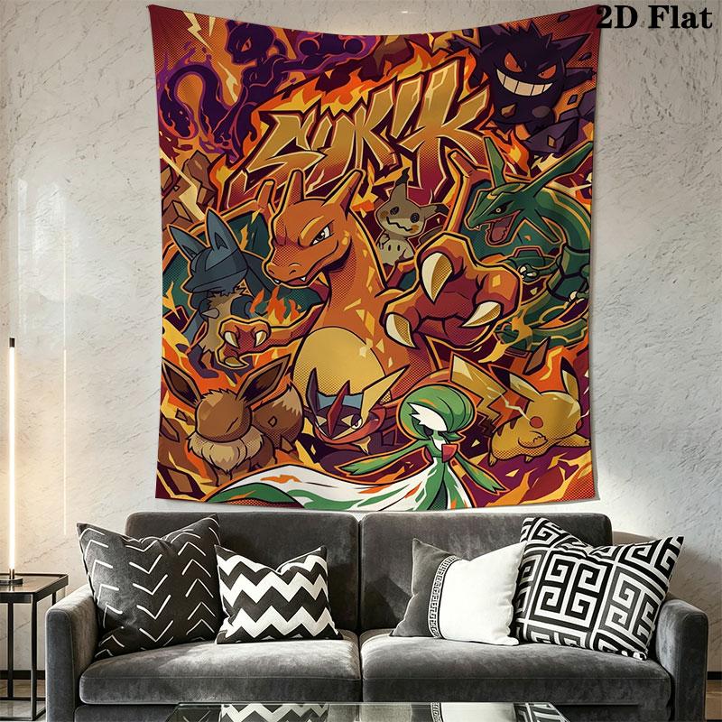 Pokémon Level Grow Wall Hanging Printed Fabric Blanket Decorative Tapestries for Bedroom Living Room Home Decor