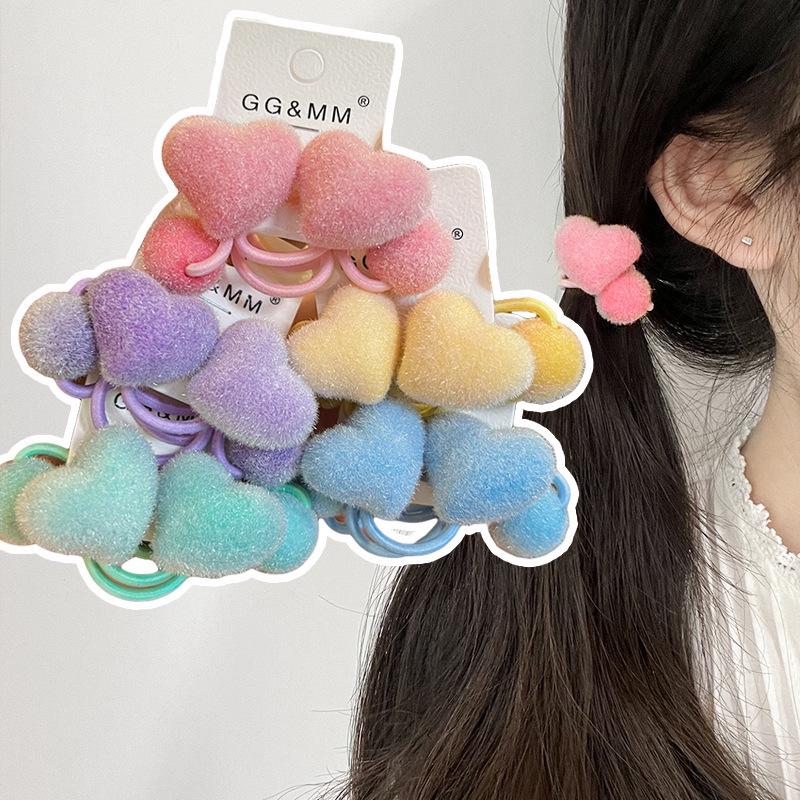 2 Stück Neue Niedliche Bunte Beflockte Herzform Prinzessin Kopfschmuck Kinder Elastische Haarbänder Kinder Haarseile Mädchen Haaraccessoires
