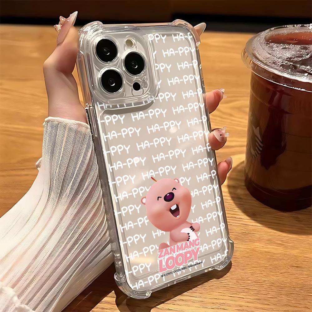 Cartoon Cute Pink Loopies Phone Case for IPhone 16 15 14 13 12 11 Mini Pro Max X XR XSMax 7 8 Plus Shockproof Transparent Cover