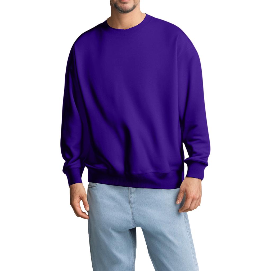 Unisex Solid Color Round Neck Pullover Ribbed Long-sleeved Sweatshirt