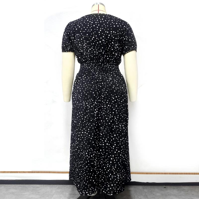 Kvinners Plus Size Firkantet Krage Puffermer Temperament Polkadotter Lang Kjole