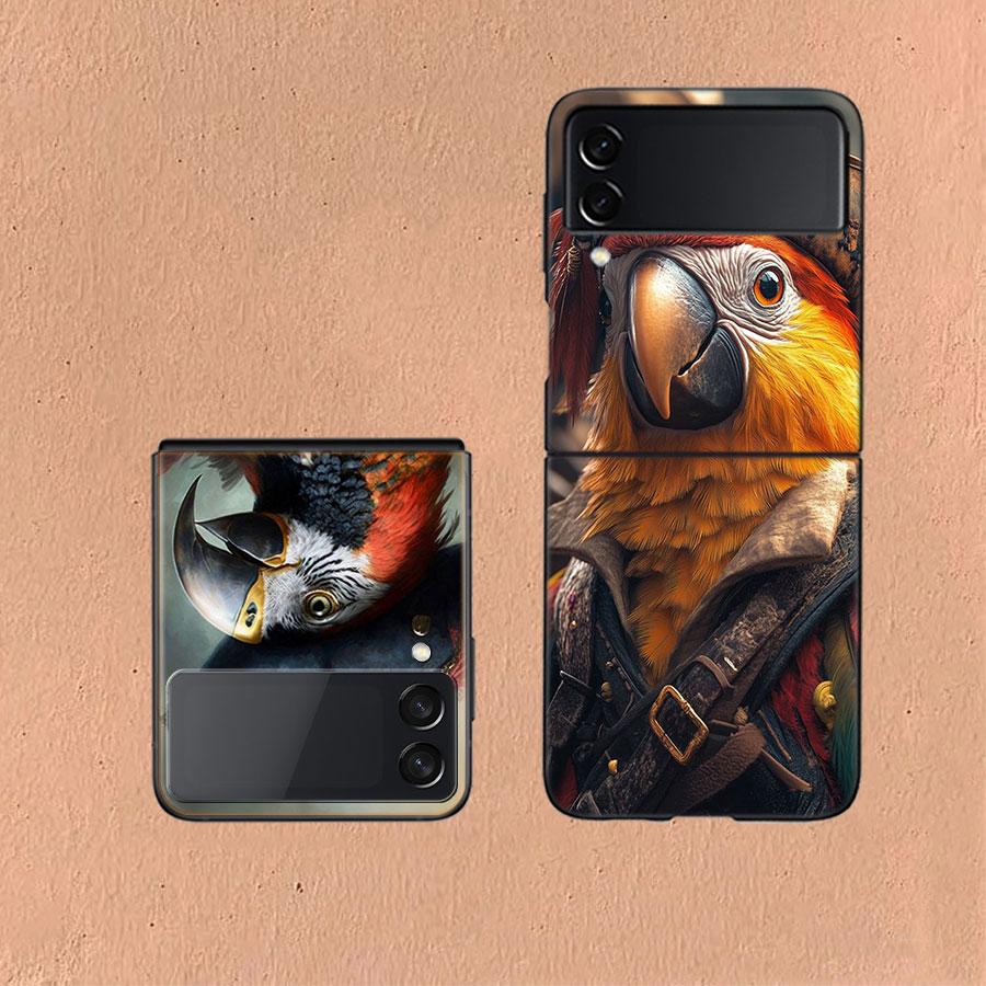 Macaw Pirate Phone Case For Samsung Z Flip 6 7 5G Galaxy Z Flip 5 4 3 5G Cases Shockproof Hard Cover TPU