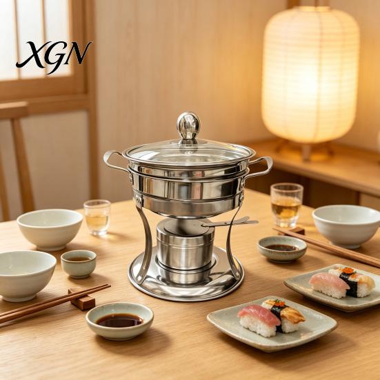 Small Buffet Warmer Chafers And Warmers Set with Glass Lid, Round Stainless Steel Compact Vacuum Insulated Meal Box Thermal Serving Bowl, Catering