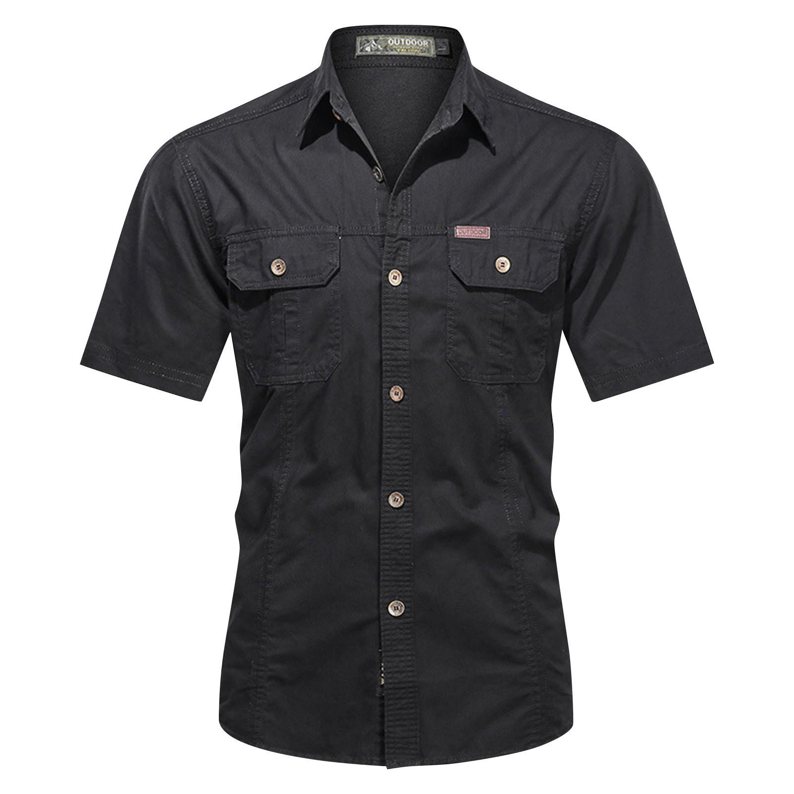 

Літній робочий одяг Бавовняна сорочка з коротким рукавом Чоловічий робочий одяг Відкрита вільна чоловіча сорочка XXXXXL чорний