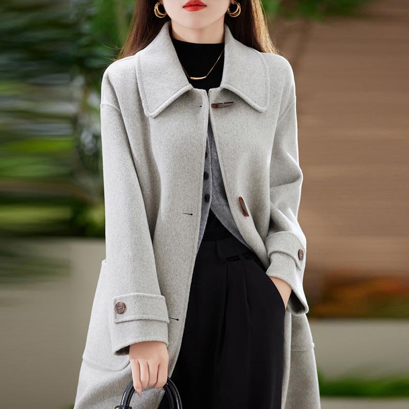100% Wool Women Coat TIDENOVEL Autumn Wool Long Coat Handmade Pea Coat Winter Warm Wool Long Jacket Overcoat