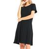 O-neck Stretchy Loose Hem Mini Dress Solid Color Short Sleeve Lady Dress for Daily Wear