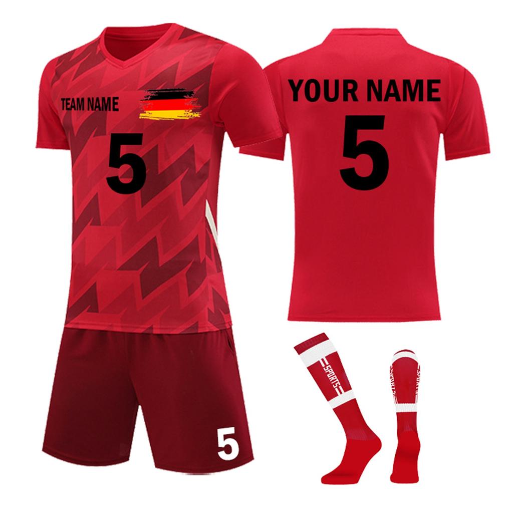 Men's Soccer Uniform Set Short Sleeve Jersey and Shorts with Socks for Team Training and Match Play