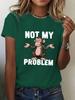 European sizesWomen'S Tee - Casual Short Sleeve, Round Neck, Brown with White Print, Lightweight Polyester Blend for Spring/Summer/Fall