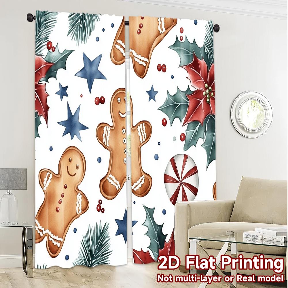 2 Stück, Vorhänge Weihnachtsplätzchen Sterne Stechpalme (3) Beliebte modische Vorhänge Maschinenwaschbare Stoffvorhänge Dekorationen