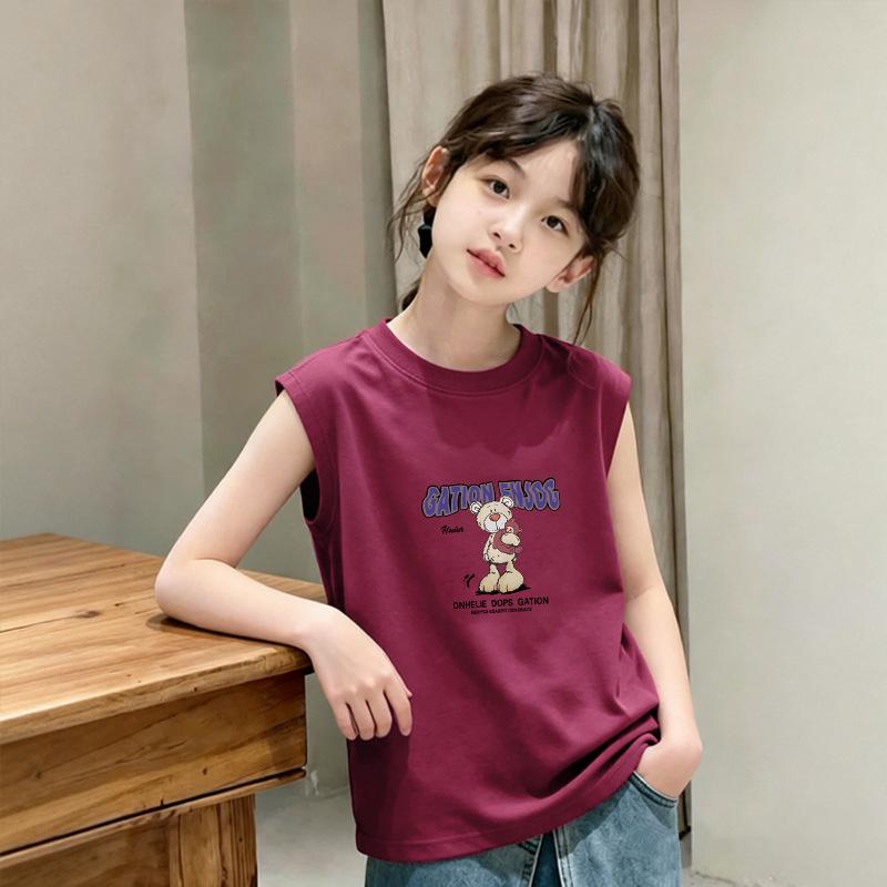 Korean Style Girls' Cotton Sleeveless Summer Vest for Ages 6-12