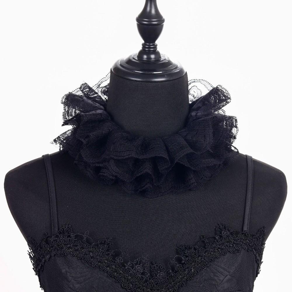 Lace Ruffled Shawl Detachable Front Tie Black Ruffled Sleeve Lace Fake Collar  Clothes Accessory