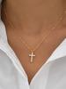 Fashion New Zircon Inlaid Cross Necklace Pendant Jewelry for Women Gold Color Long Clavicle Chain Necklaces