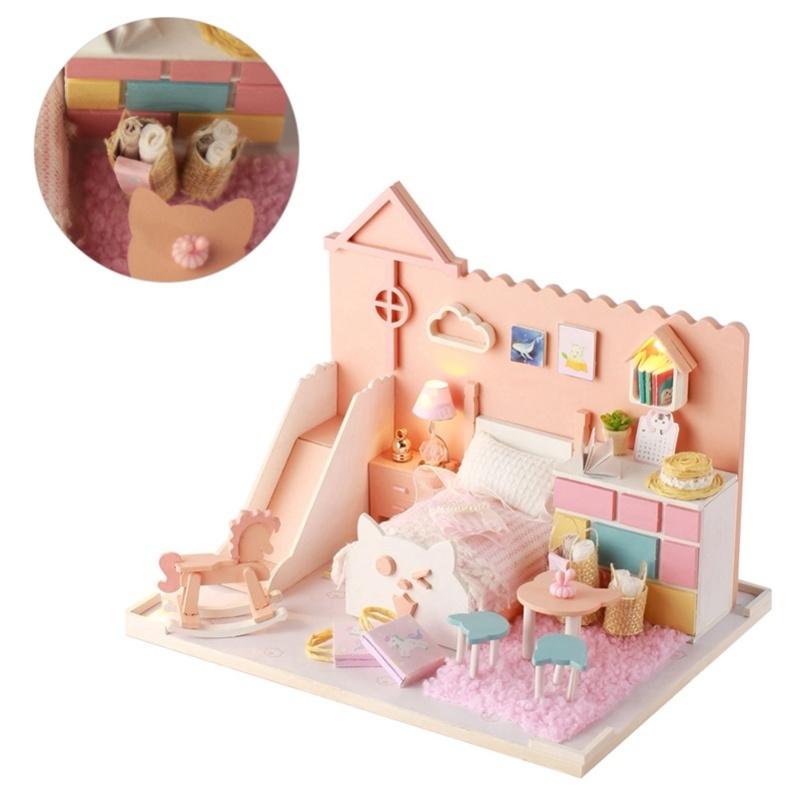 Wooden Dollhouse Kit Miniature Handicraft Doll House Assembly Model Parts Children Gift
