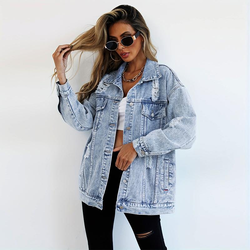 2026 Mohair Denim Jacket: Loose-Fit, Ripped, Versatile Women's Coat - European & American Harajuku Style