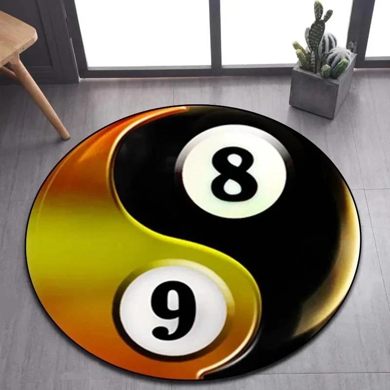 Billiard Clock Print Round Carpet Soft Area Rug for Bathroom Bedroom Living Room Doormat Gaming Chair Decor Non-Slip Floor Mat