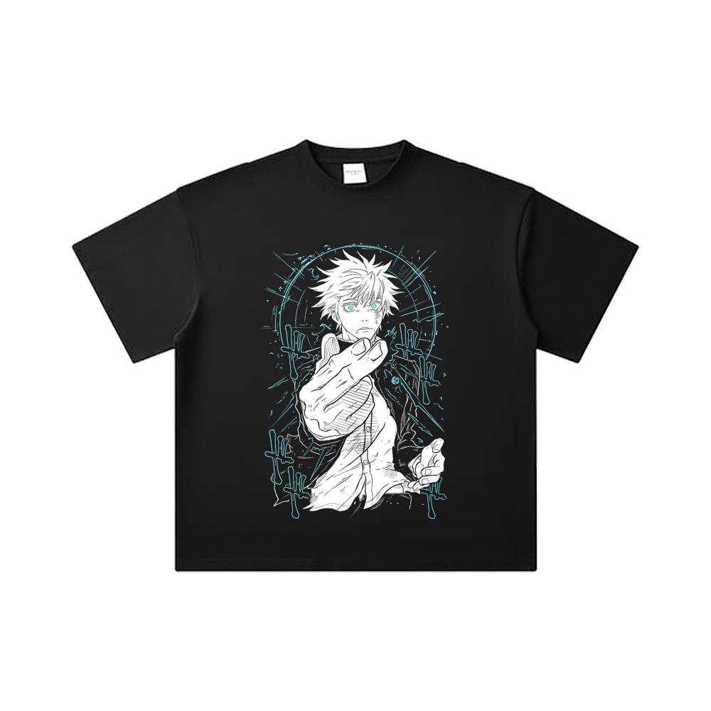 260 GSM Doppelgarn 32er Zählung 100% Baumwolle Jujutsu Kaisen V2 Gojo Druck Unisex Schweres Baumwoll-T-Shirt