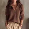 Women's Color Half Zip Long Sleeve Sweater Top Casual Knit Pullover with Collar