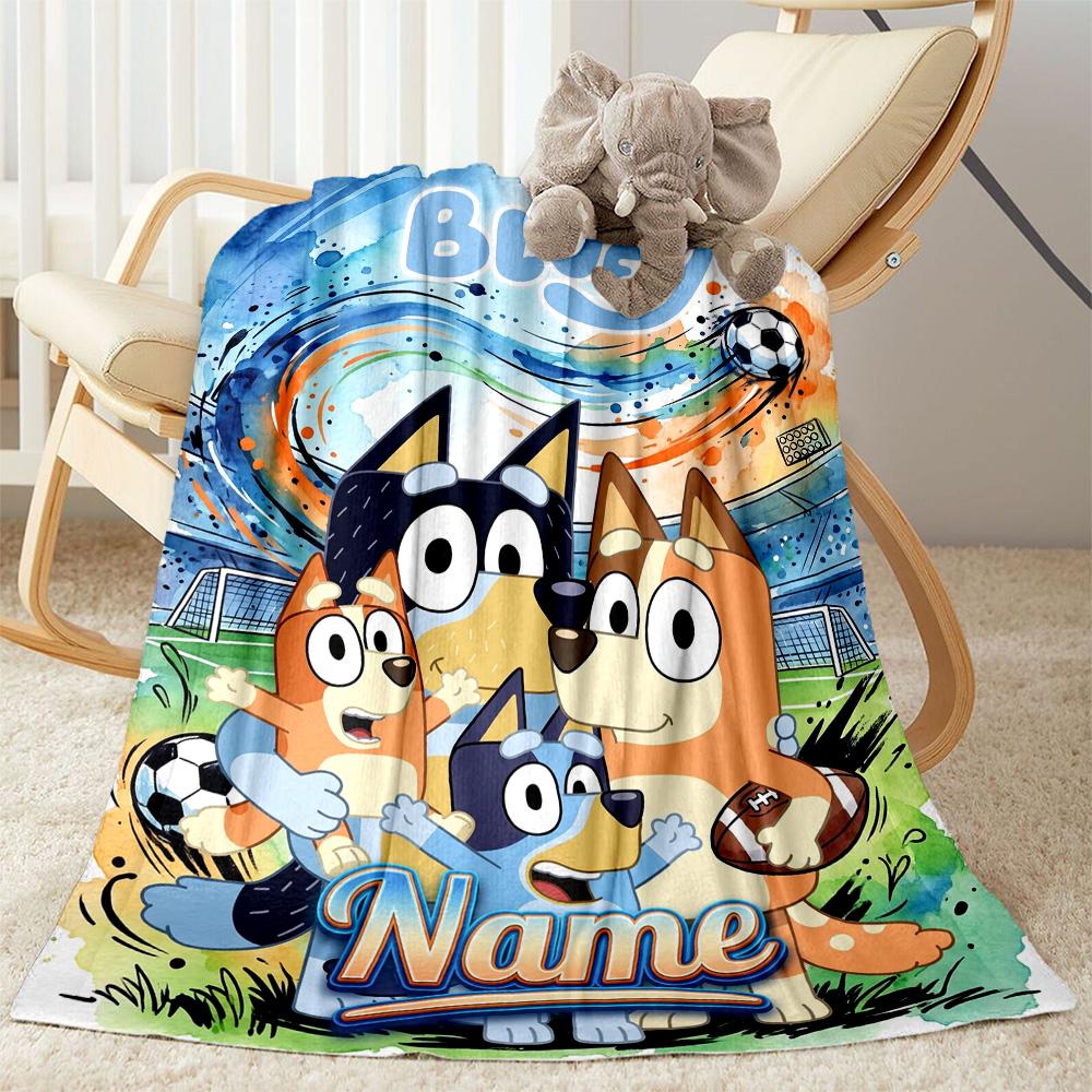Bluey Sports Adventure Customize Your Name Blanket Gift Personalized Blanket Ultra-Soft Great for Seaside Couch Bed Home Decor Four Seasons Universal