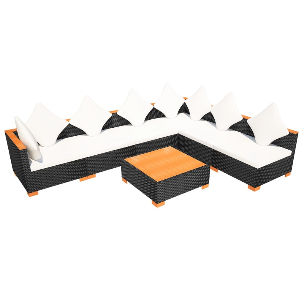 7 piece garden lounge set with cushions poly rattan black