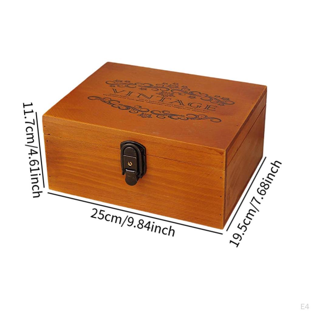Wooden Keepsake Box Jewelry with Keys Compact Retro Design Trinkets Treasure Case