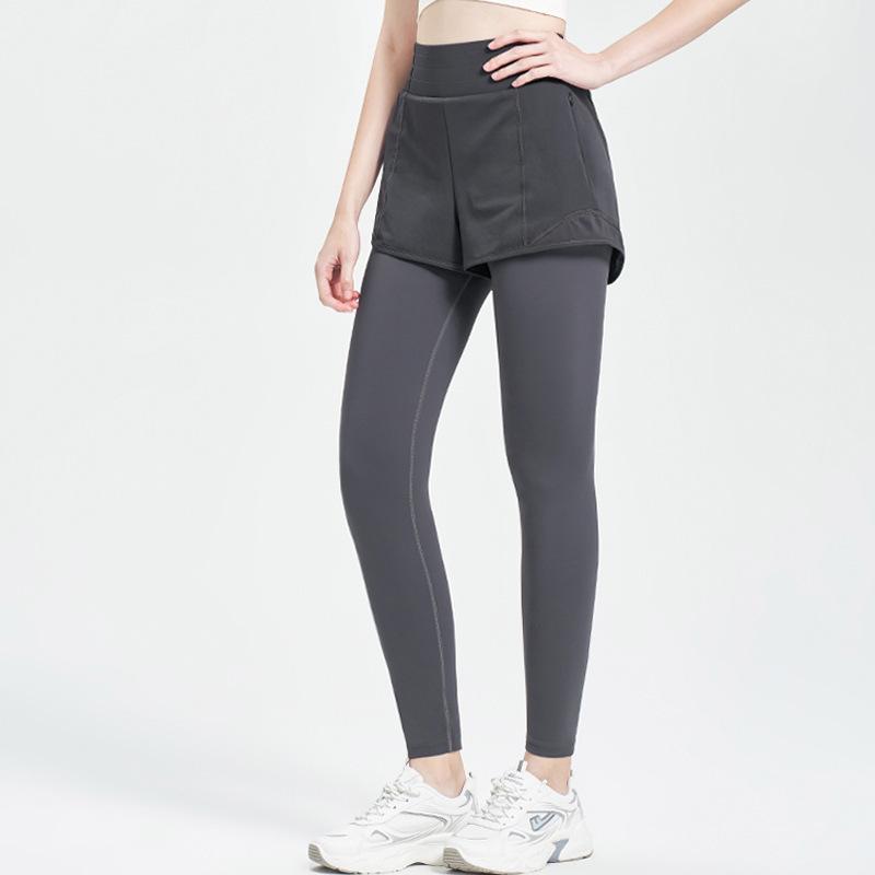 

Модні повсякденні комфортні універсальні двокомпонентні накладні штани з високою еластичною сіткою з високою талією, антивідблиски, спортивні штани для йоги з підйомом стегон XL темно-сірий