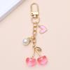 Cherry Heart Keychain with Faux Pearls – European & American Style, Light Luxury Sweet Bag Pendant