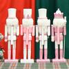 30cm Handmade Wooden Pink Nutcracker Soldier, Festive Collectible Tabletop Ornament, Unique Christmas Decor & Holiday Gift
