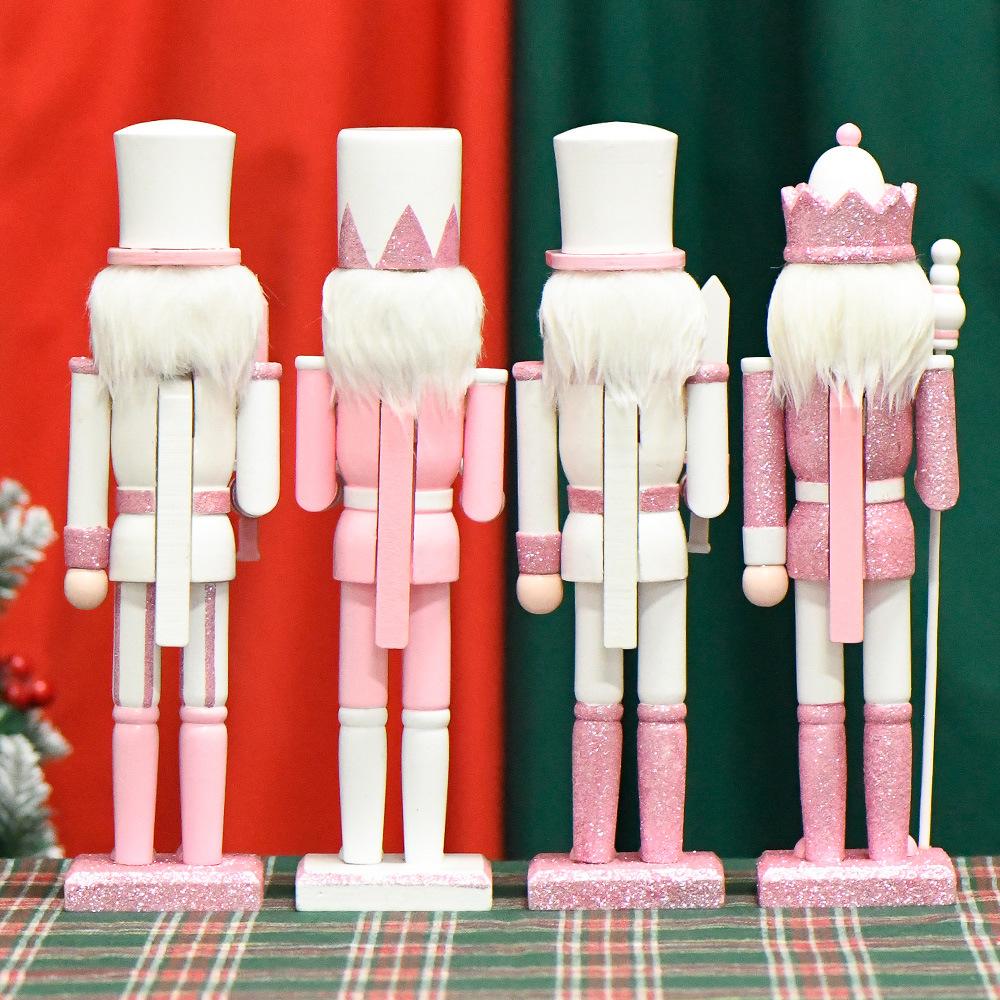 30cm Handmade Wooden Pink Nutcracker Soldier, Festive Collectible Tabletop Ornament, Unique Christmas Decor & Holiday Gift