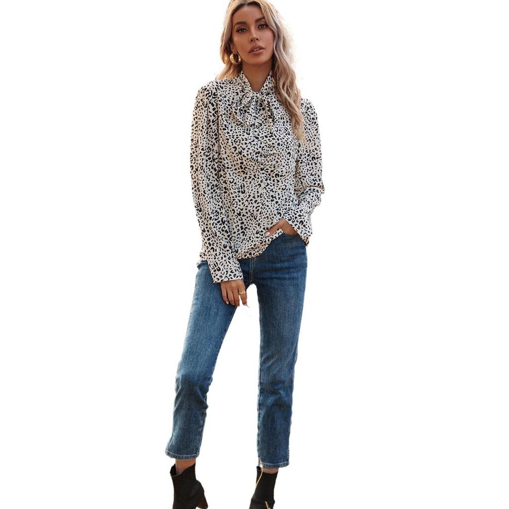 Chic Leopard Print Ruffle Collar Button-Up Women's Shirt - European & American INS Spring/Summer Fashion