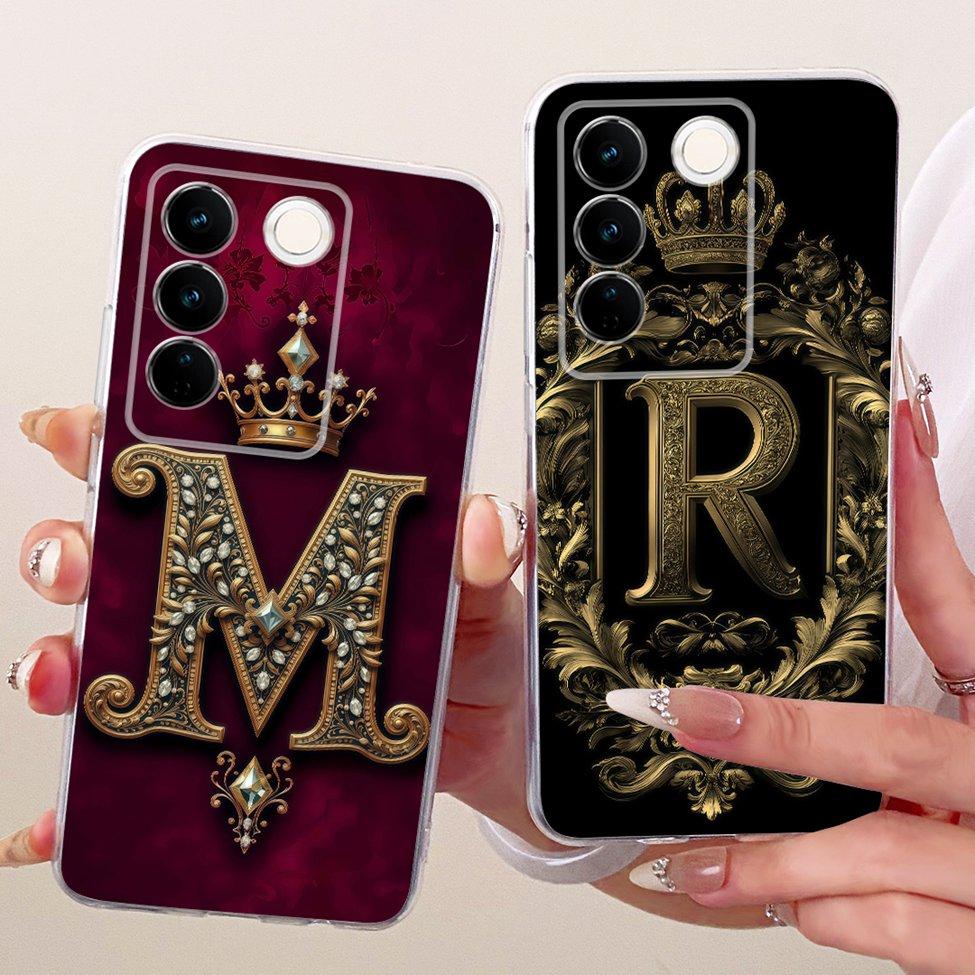 Transparent For Vivo S16 V2244A Case For Vivo S16 Pro V2245A Cover Luxury Crown A-Z Letters 2D Flat Pattern Soft Phone Casing