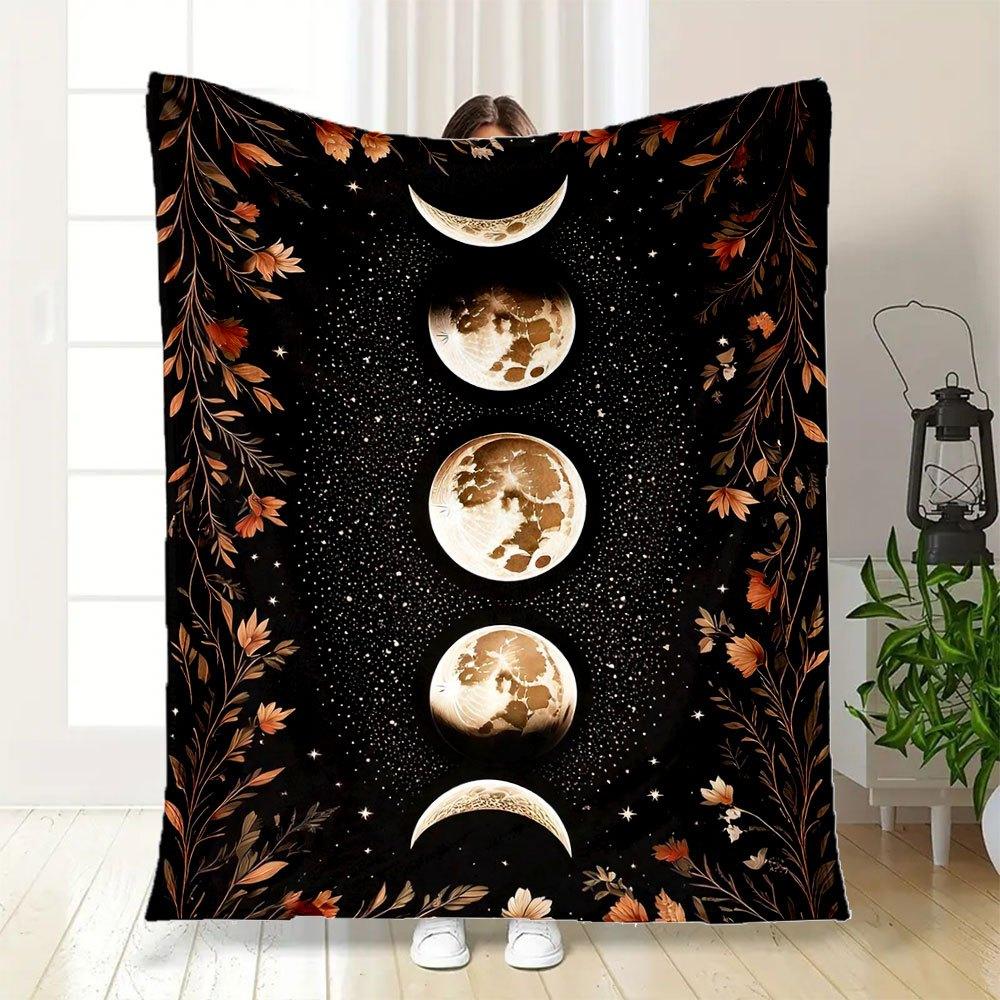 "Golden Moon Phases Wall Art: Celestial Decor for Your Space"Blanket Flannel Throw Blanket for Sofa, Bed, Travel, Camping, Office, Couch, Ch