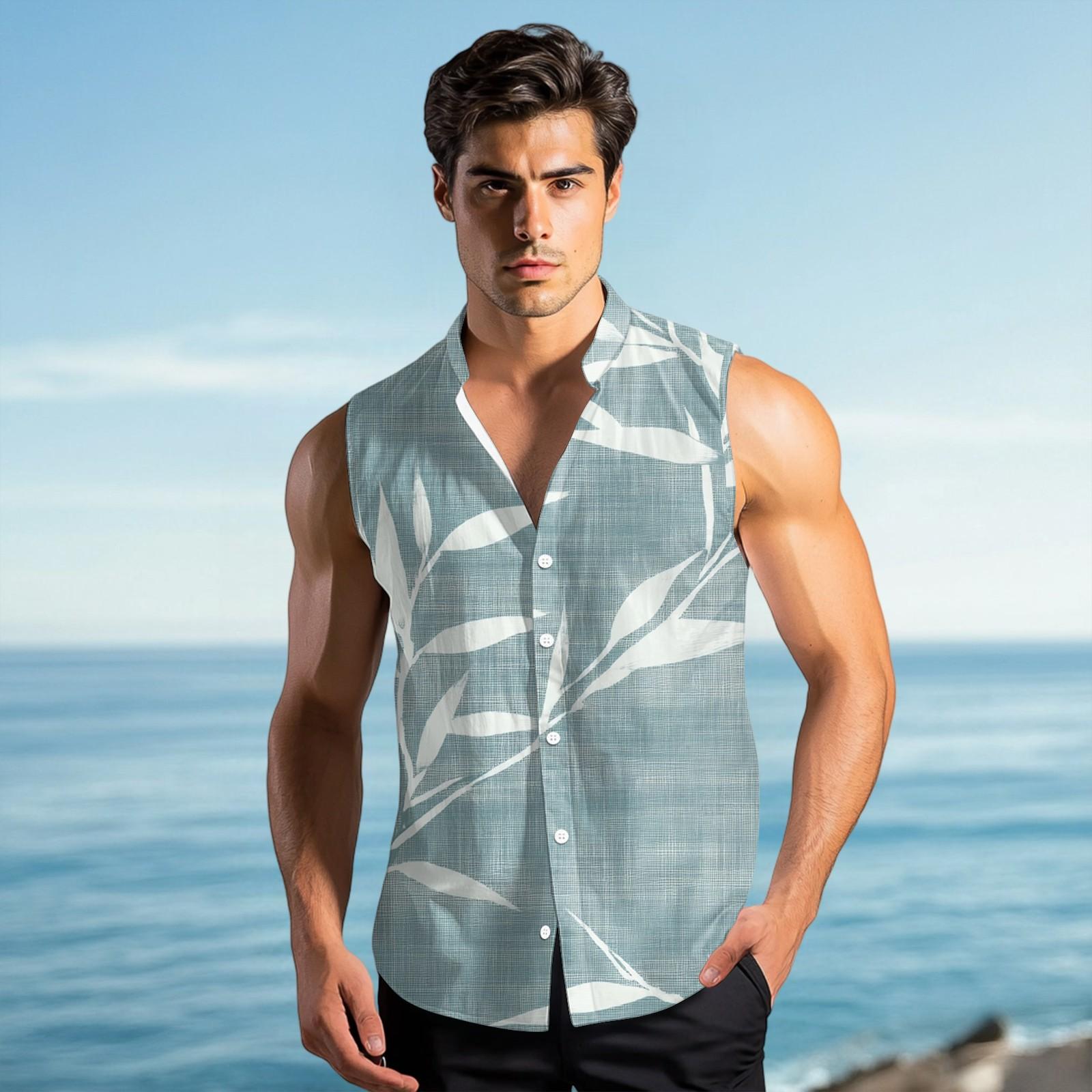 

Мужская модная рубашка без рукавов с лацканами на пуговицах и жилеткой M циан