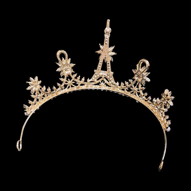 Bridal Crown Alloy Super Fairy Crystal Crown Birthday Headband Light Luxury Versatile Eiffel Iron and Rhinestone Crown