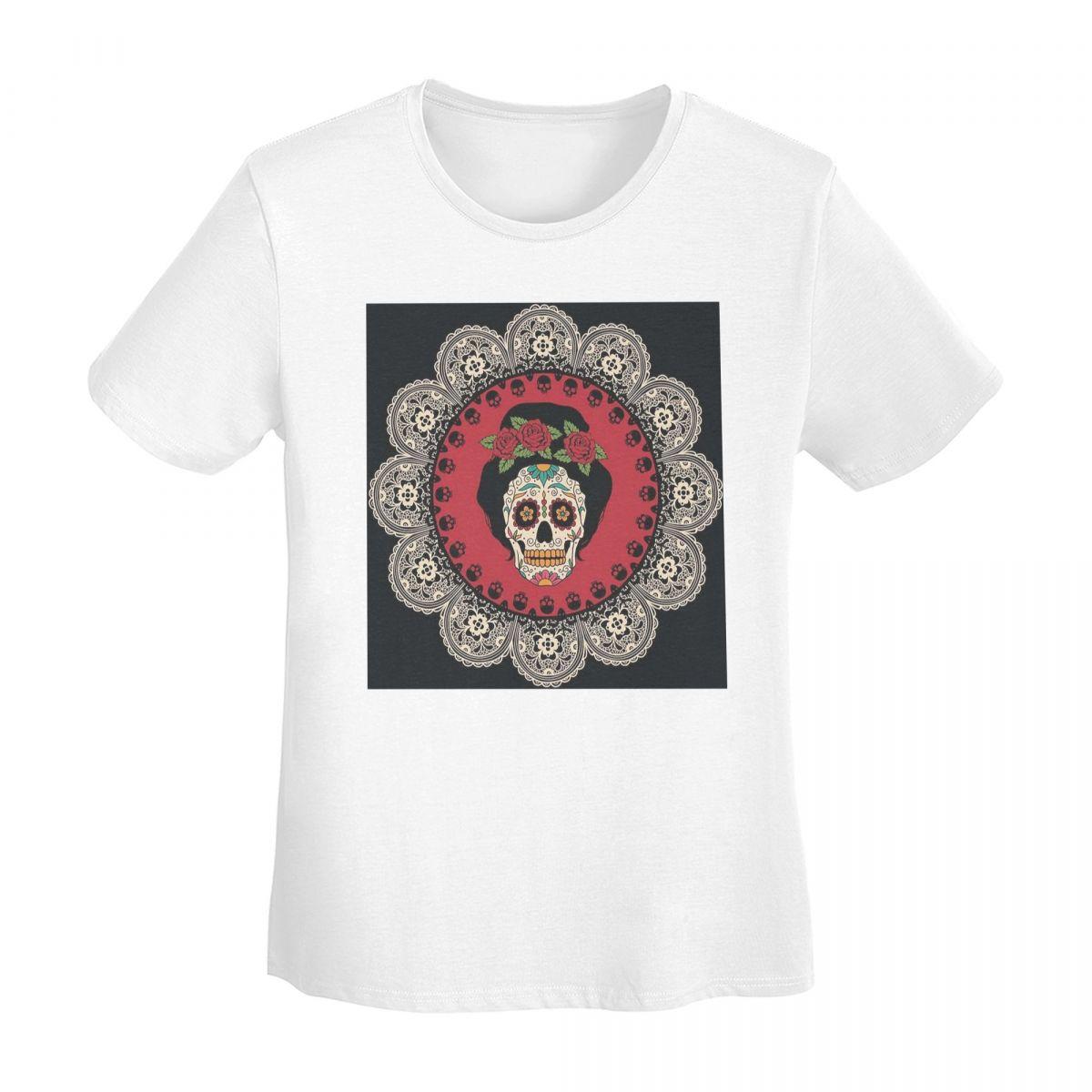 

Mexican Skull Women TShirt Women Short Sleeve T Shirts Crew Neck Clothing Cotton Summer Tees Streetwear S