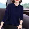 Solid Color Long Sleeve Polo Shirt for Middle-Aged Women - Spring/Autumn Pure Cotton Lapel Top with Collar