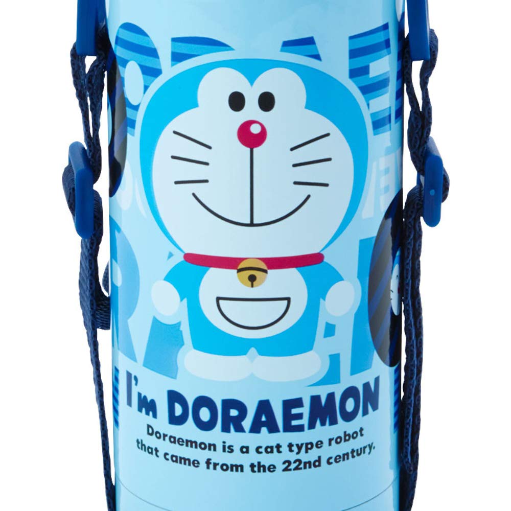 Sanrio Water Direct Stainless Steel Doraemon with Shoulder Character SANRIO Children's Bottle, 380ml, Drinking, One-Touch Cup, 2-Way Bottle, (I'm