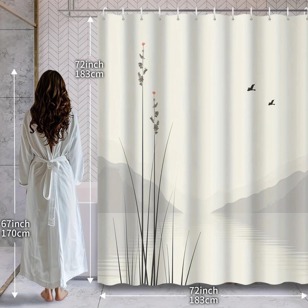 Zen Style Mountain Landscape Shower Curtain - Water-Resistant