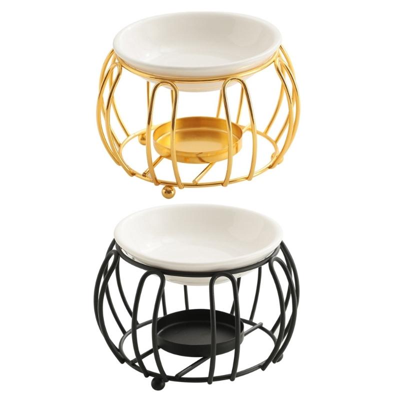 Decorative Essential Oil Burners with Hollowout Design and Ceramics Bowl Tealight Candle Holder Aromatherapies Diffuser