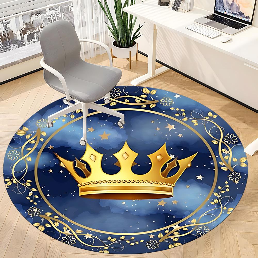 1pc Crown PrintChair Carpet for Office, Indoor Non-Slip Washable Polyester Fiber Carpet, Mat For Office, Machine Washable