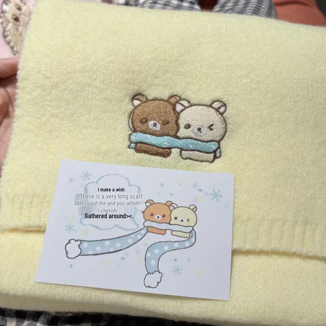 Rilakkuma Unisex Plush Scarf: Cozy Winter Gift for Couples & Friends 160*25cm with Rilakkuma Card