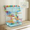 Multi-Level Hamster Cage with Tubes, Platforms, Feeder, Water Bottle, House, Wheel, and Ladders, 47x30x59 Cm, Blue