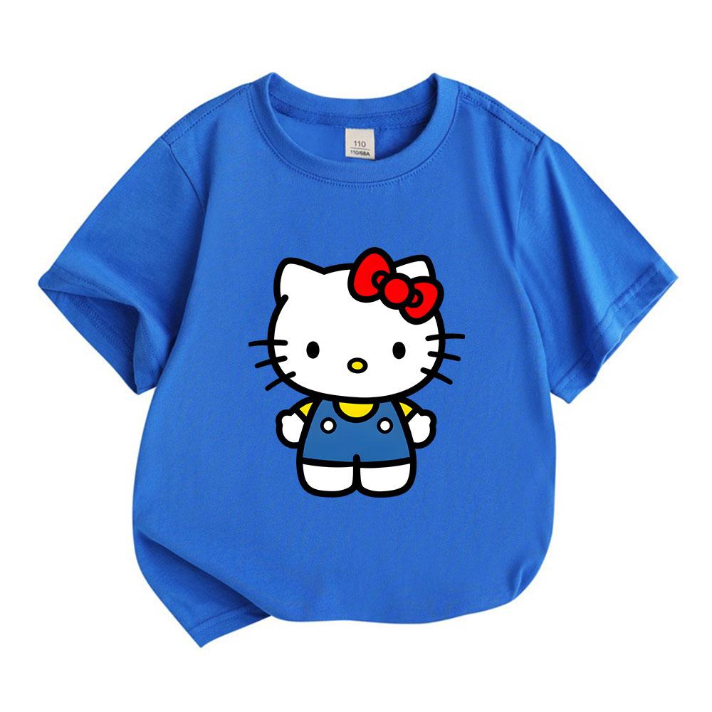 Cute Cartoon Character Print Kids T-Shirt, 100% Cotton Soft Breathable Crew Neck Short Sleeve Casual Tee for Boys Girls, Comfortable Daily Wear Summer